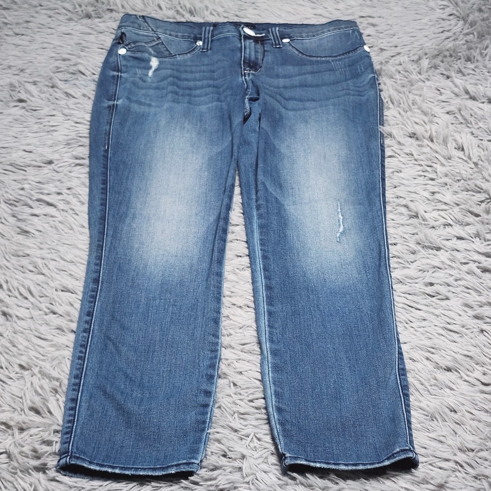 Rock & Republic Kashmiere Crop Jeans Womens 8 Blue Distressed Denim Mid Rise